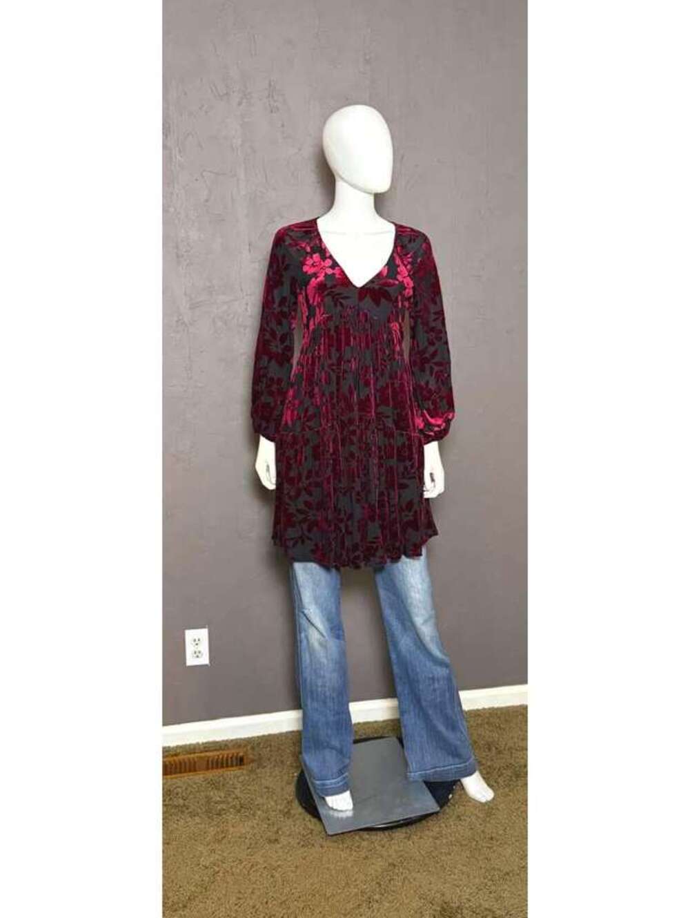 Y2K Velvet Burnout Babydoll Dress Black + Burgundy WhimsyGoth Minidress S-L